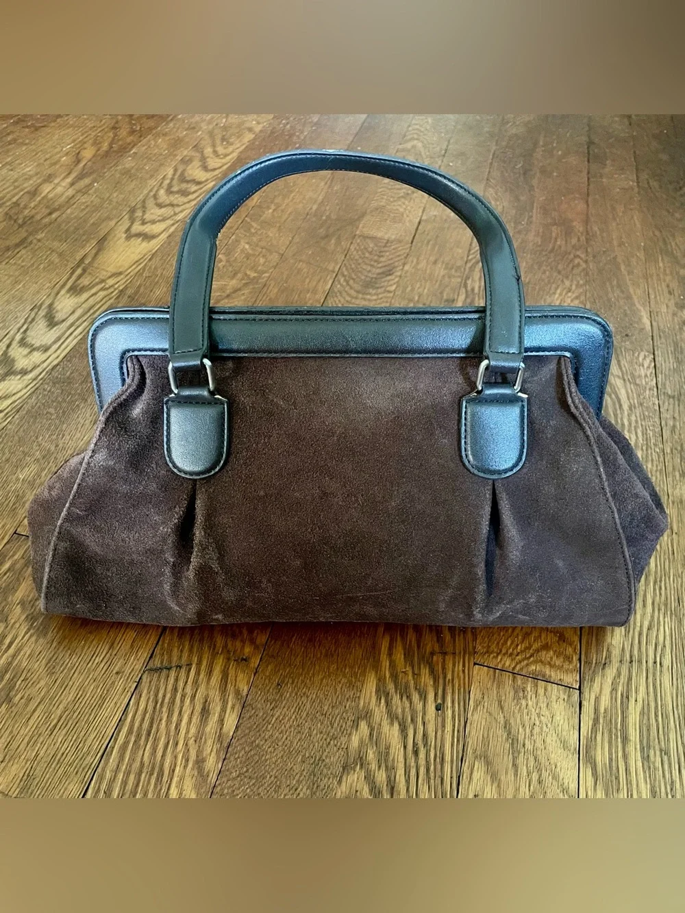 LOFT Dark Brown Suede Leather Satchel Handbag w/ Magnetic Closure - Vintage Look